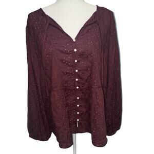 Old Navy Women XL Top Dark Cottagecore Peasant Prairie Dainty Eyelet Boho Casual